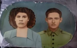 Isaurina Augusta de Lima dos Santos, aos 21 anos, e Francisco, aos 23. (Foto-pintura: Arquivo pessoal)