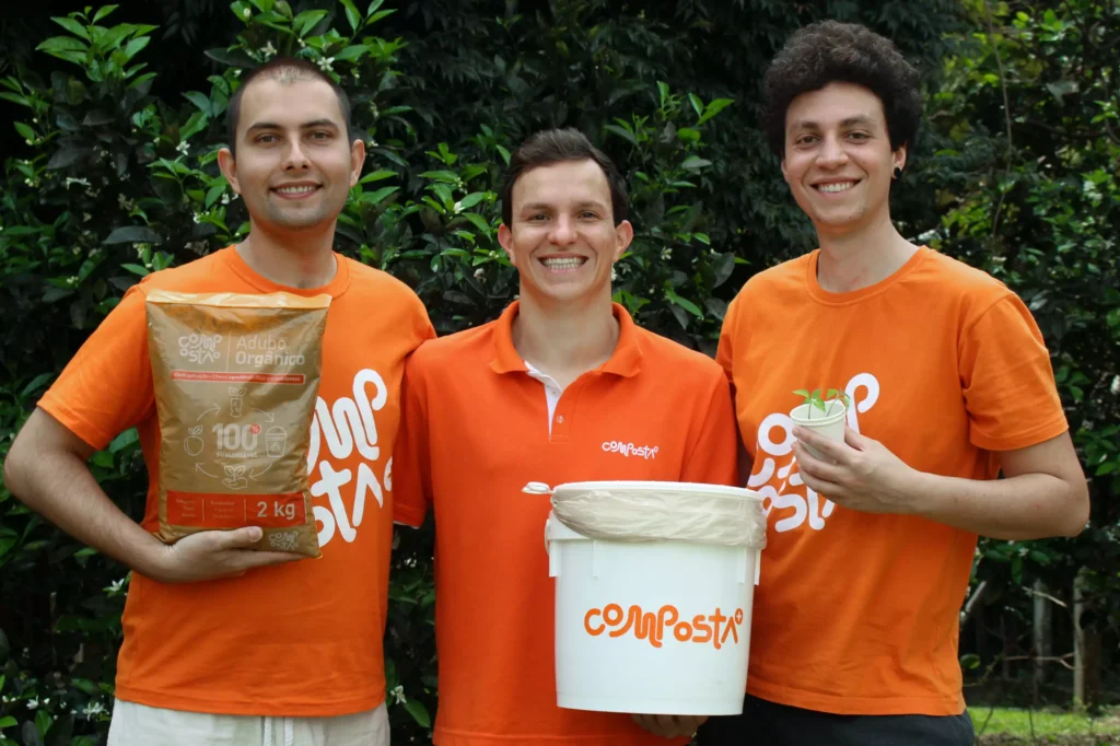 Luiz Falcão, Théo Branco e Igor Oliveira, sócios fundadores da Composta+. Foto: Divulgação.