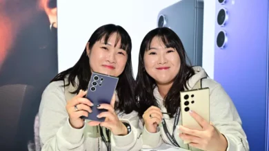 Samsung Members Stars e as irmãs gêmeas Ahyeon Lee e Ayeong Lee no Galaxy Unpacked 2024