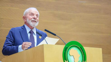 O presidente Lula durante discurso na cúpula da União Africana, em Adis Abeba, na Etiópia — Foto: Ricardo Stuckert/Presidência da República