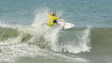 Henrique Surfboy durante a primeira etapa do Circuito Surf Talentos Oceano 2024 realizado em Garopaba. Foto: Márcio David