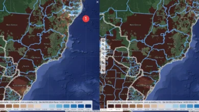 Onda de calor em todo o país nos últimos 10 dias (mapa 1) e nos últimos 15 anos (mapa 2) Divulgação / EarthDaily Agro