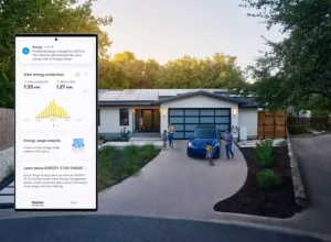 Imagem de telefone celular com aplicativo SmartThings informando o status do Tesla Powerwall e ativação do modo AI Energy